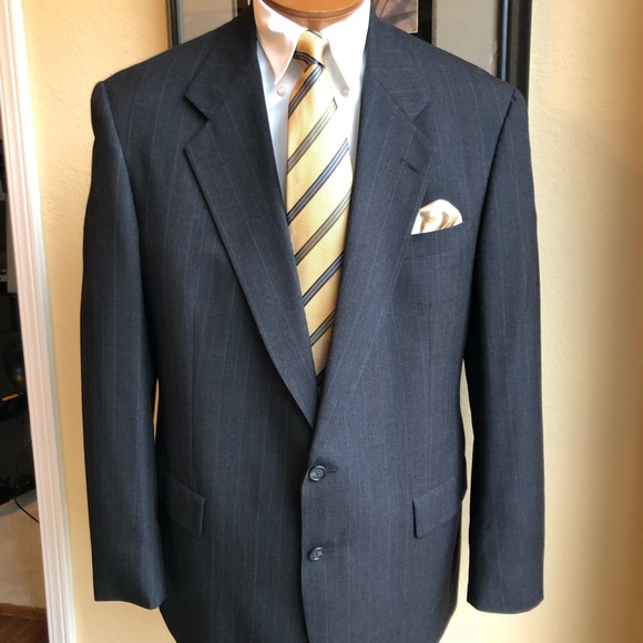 Hart Schaffner & Marx Famous Barr 2 Piece Dark Gray Pinstripe Wool Suit Size 43L - Picture 4 of 16